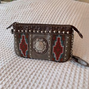 Leather Rhinestone Southwestern Wallet / Clutch